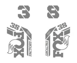 Fox Racing Shox 38 Factory Die Cut Decal Kit - Gloss Finish -Rush Riders 21 Fox 38 Factory Die Cut metallic graphite